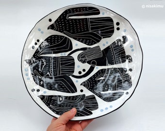 Handmade big ceramic platter - Fly away