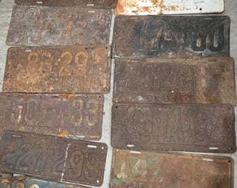 VERY OLD and RUSTY Real License Plates.  Please read the description. Pre-1955 Different Sizes.  Little if any original paint.