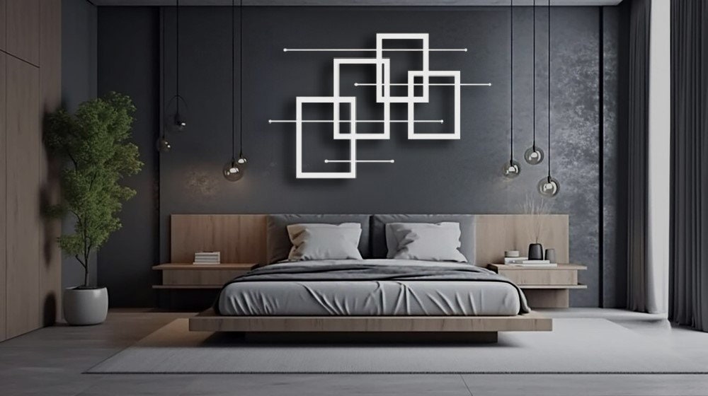 Metal Silver Square Wall Art, Silver Wall Decoration, Abstract Silver