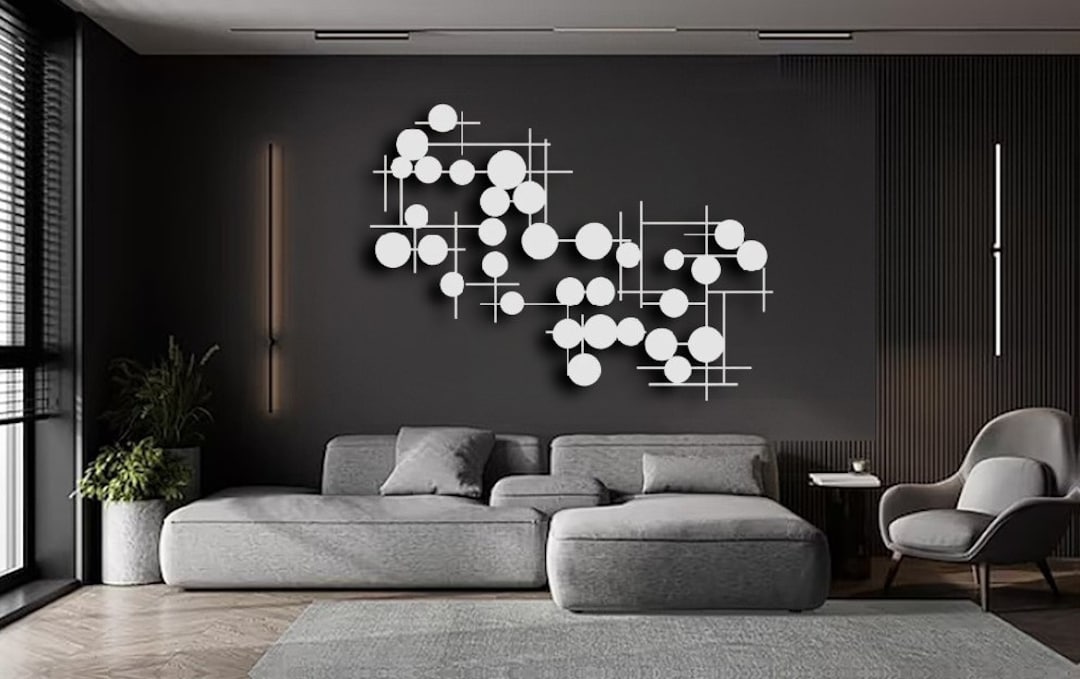 Silver Horizontal Circular Wall Art, Modern Living Room Hanging, Luxury
