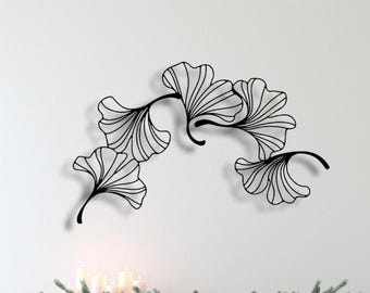 Gold Metall Magnolie Blumen Wandkunst: Abstrakte Linie Dekor