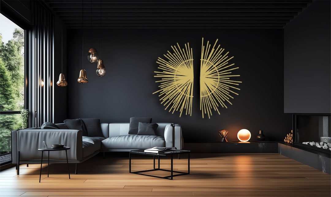 Sunlight Metal Sign Set of 2, Matte Gold Sun Wall Art, Over Bed Metal