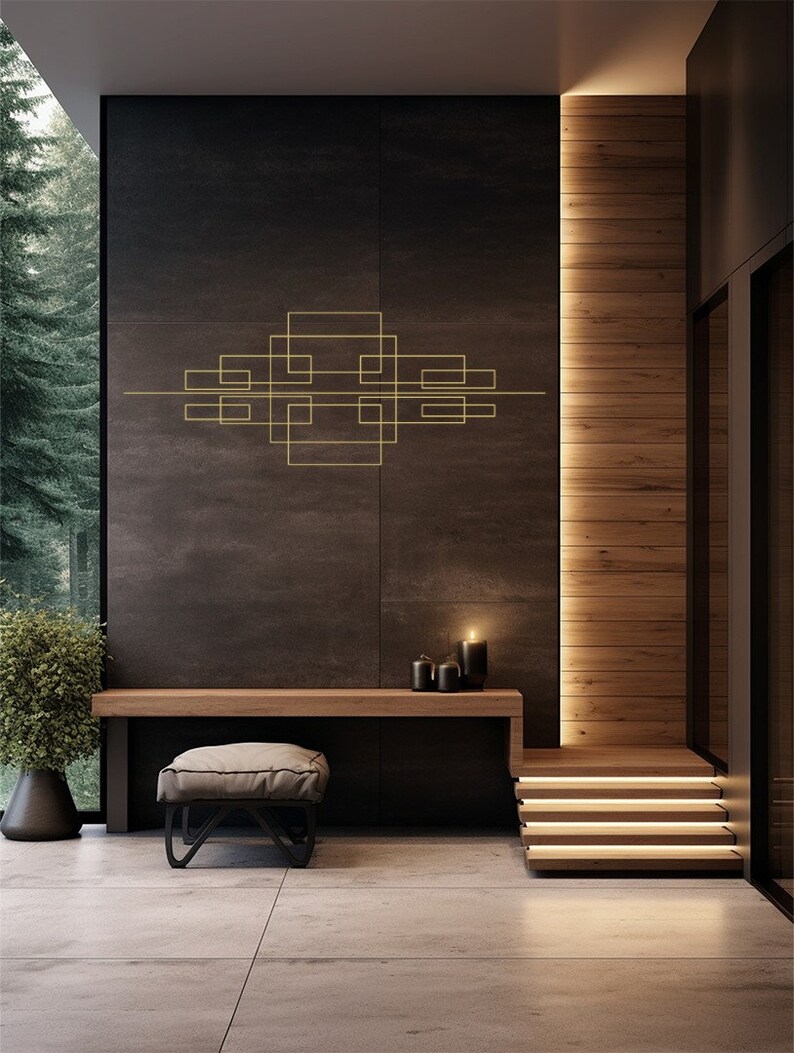 Decorative Large Wall Sculpture, Silver Minimalist Corridor Decor