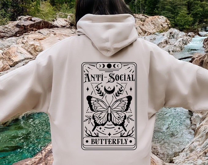 Anti Social Butterfly Sweatshirt, Tarot Card Sweatshirt, Antisocial Sweater, Social Distancing, Funny Introvert Gift, Gifts For Introverts