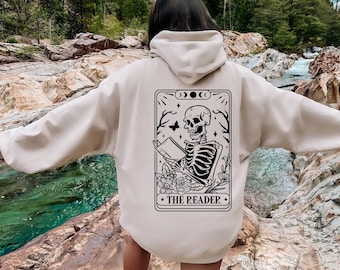 The Reader Tarot Card Sweatshirt, Skeleton Reading Sweatshirt, Book Lover Gift For Women, Book Lover Sweatshirt, Tarot Card Sweatshirt