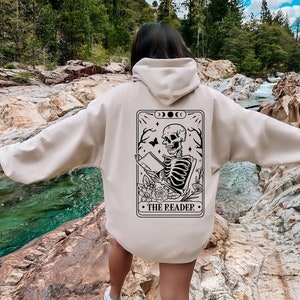 The Reader Tarot Card Sweatshirt, Skeleton Reading Sweatshirt, Book Lover Gift For Women, Book Lover Sweatshirt, Tarot Card Sweatshirt