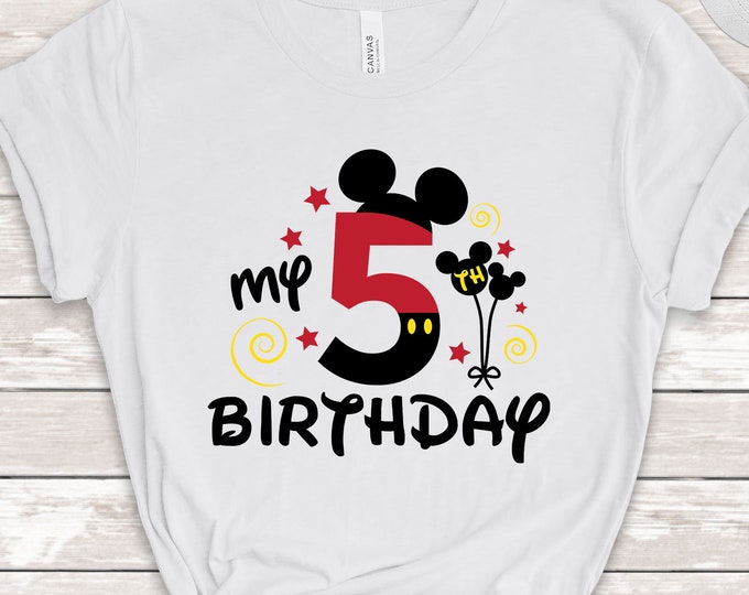 My 5th Birthday Mickey Shirt, Fifth Birthday Tee for Boys, Mickey Mouse Birthday Outfit, Birthday  Party Shirt