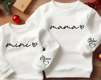 Personalized Mama And Mini Sweatshirt, Mom And Baby Matching Family Sweater, Daughter Kid Sweatshirt, Christmas OutFit,Baby Girl Romper Gift