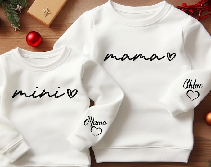 Personalized Mama And Mini Sweatshirt, Mom And Baby Matching Family Sweater,Daughter Kid Sweatshirt,Cute Family OutFit,Baby Girl Romper Gift