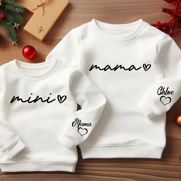 Personalized Mama And Mini Sweatshirt, Mom And Baby Matching Family Sweater, Daughter Kid Sweatshirt, Christmas OutFit,Baby Girl Romper Gift