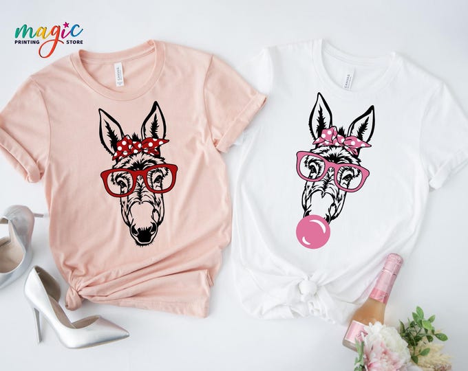 Donkey Head Face With Bandana Glasses Shirt, Donkey Bubble Gum T-Shirt, Funny Farm Animal Clipart Shirt, Funny Donkey Tee, Donkey Lover Tee
