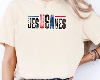Comfort Colors® Jesus Saves USA Shirt, Patriotic Christian Tshirt, Faith Independence Day Outfit
