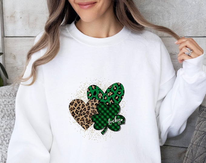 Lucky Leopard Clover Sweatshirt, Funny Shamrock Sweater, St. Patrick's Day Sweatshirt, Irish Day Gift, Four Leaf Clover