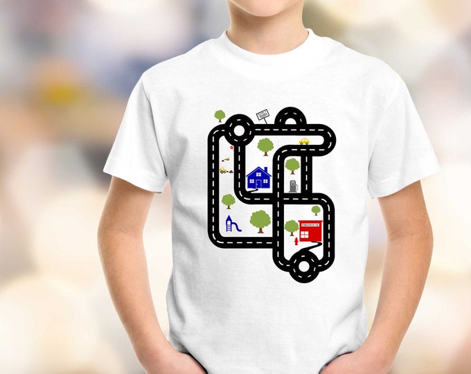 Car Road Map Shirt, Playmat T-shirt for Fathers, Car Race Track Tee, Funny Father's Day Gift, Dad Gift from Kids, Kids Race  Shirt