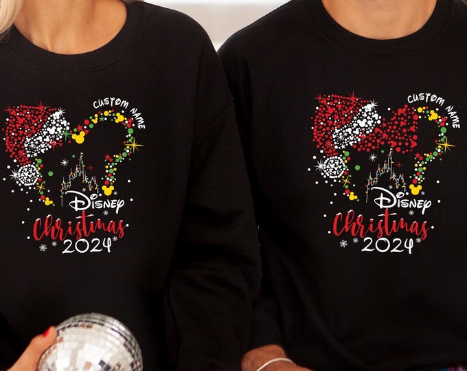 Custom Disney Christmas 2024 Sweatshirt, Disneyland Christmas Sweater, Christmas at Disneyland, Disney Couples Hoodie, Family Vacation Sweat