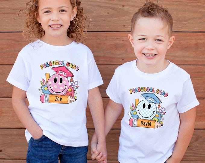 Custom Grad Kids Shirt, Smiley Face Senior Shirts, Personalized Graduation Shirt, Custom Name Senior Shirt, Last Day of School Shirt
