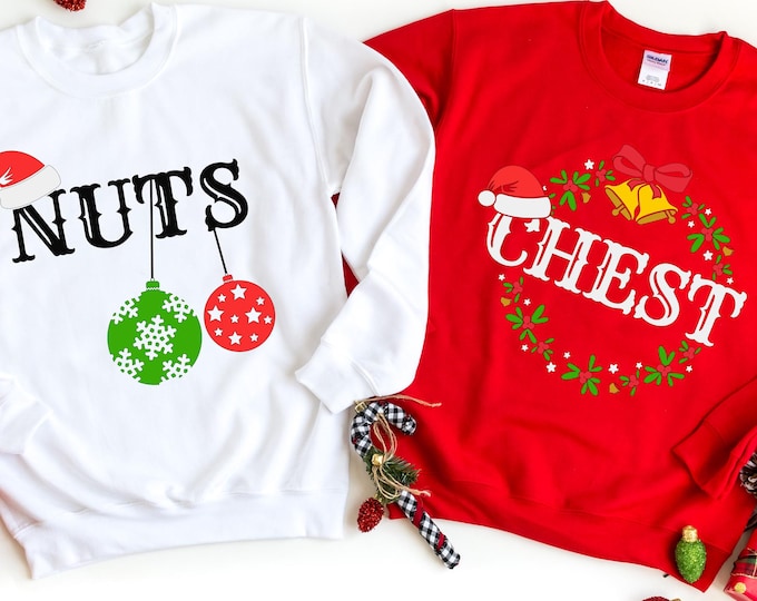 Funny Christmas Couple Sweatshirt, Chest Nuts Christmas Matching Sweater, Family Pajamas Hoodie, Christmas Party Gifts