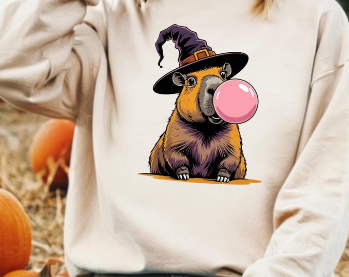 Halloween Capybara Sweatshirt, Bubble Gum Capybara Sweater, Halloween Shirt for Animal Lover, Halloween Sweater for Kids, Halloween Gift