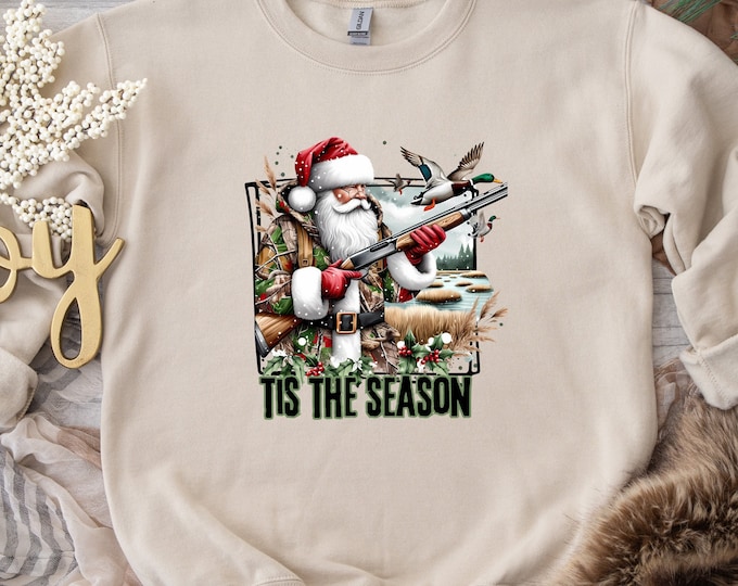 Camo Santa Sweatshirt, Santa Duck Hunting Sweater,Christmas Duck Hunting Hoodie,Christmas Mallard Duck Sweatshirt,Christmas Gifts For Hunter