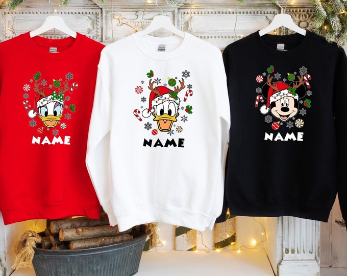 Custom Mickey and Friends Christmas Sweatshirt, Christmas Disney Trip Sweater, Christmas Family Matching Hoodie, Family Matching Sweatshirt