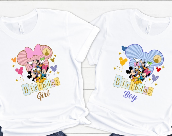Disneyland Birthday Girl Shirt,Disneyland Birthday Boy Shirt,Minnie Mouse Birthday Girl Tee,Mickey Mouse Birthday Boy Tee,Mickey and Friends