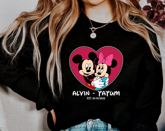 Custom Disneyland Sweatshirt, Mickey Minnie Love Sweater, Disneyland Valentine Hoodies, Girlfriend Gift, Boyfriend Gift, Couple Matching