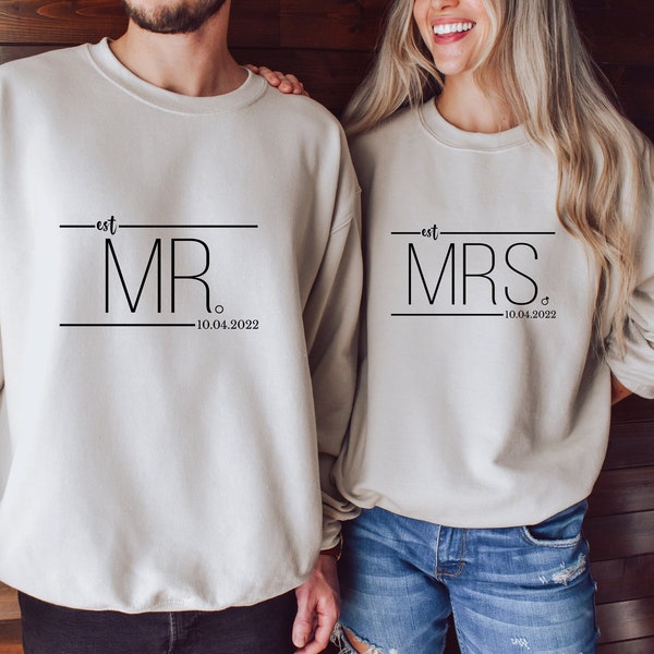 Mr And Mrs Est Sweatshirt, Just Married Sweatshirt, Honeymoon Sweatshirt, Wedding Sweater, Wife And Hubs Sweatshirts, Couples Sweatshirts