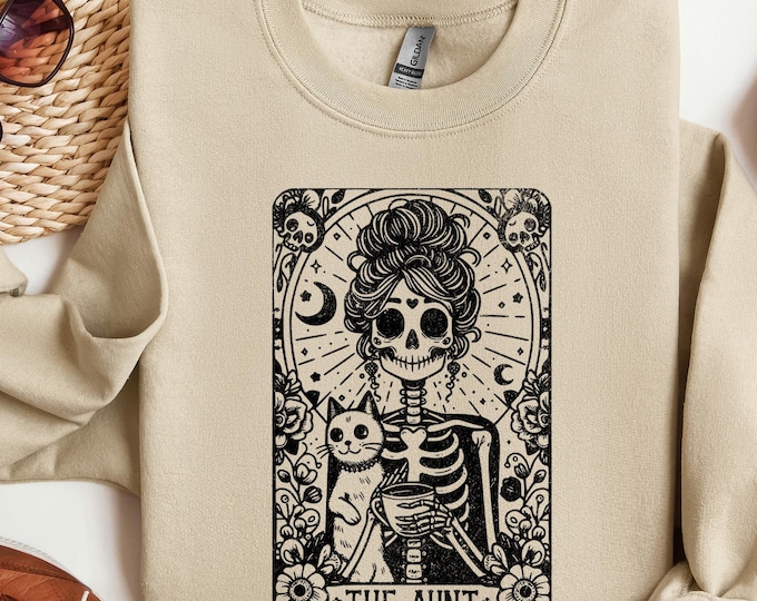 The Aunt Tarot Card Sweatshirt, Women Skeleton Sweater, Auntie Hoodie, Best Aunt Ever Sweatshirt, Tarot Card Auntie Gift, Gift for Her