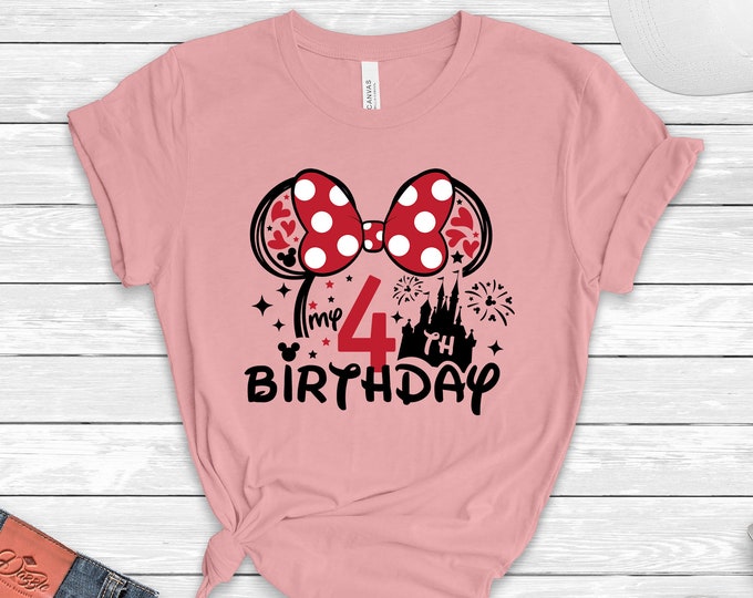 Minnie 4th Birthday Shirt, Minnie Fourth Birthday Tee, Disney Birthday Tee, 4th Birthday Shirt, Fourth Birthday Tee, Kids 4th Birthday