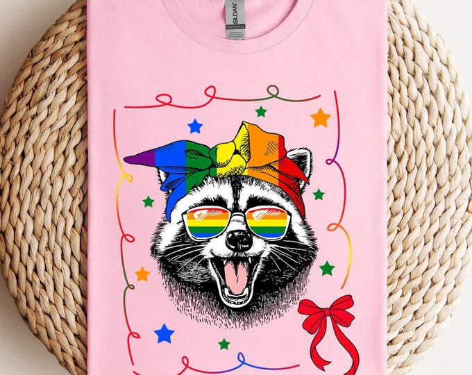 Coquette Raccoon Pride Shirt, LGBT Shirt,Cute Rainbow Bow LGBT Shirt, Funny Pride Shirt, Animal Lover Shirt, LGBT Support Shirt,Gift for Her