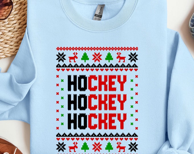 Ho Ho Ho Hockey Sweatshirt, Hockey Ugly Christmas Sweater, Holiday Hockey Sweatshirt, Christmas Hockey Hoodie, Xmas Sports Sweatshirt
