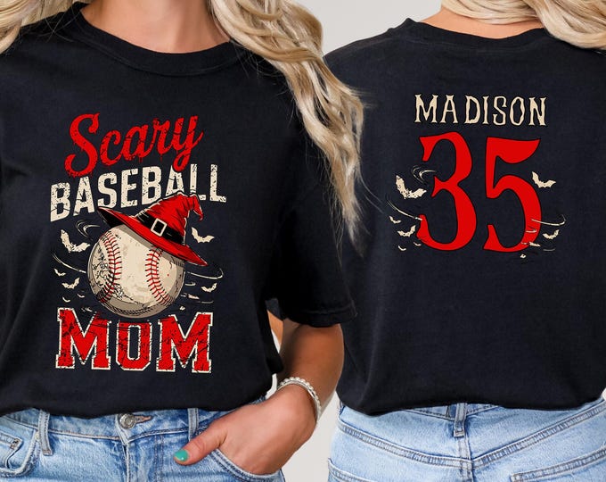 Custom Name Baseball Scary Mama Shirt, Personalized Baseball Mom Shirt, Halloween Sport Shirt for Player, Halloween Baseball Seasdon Gift