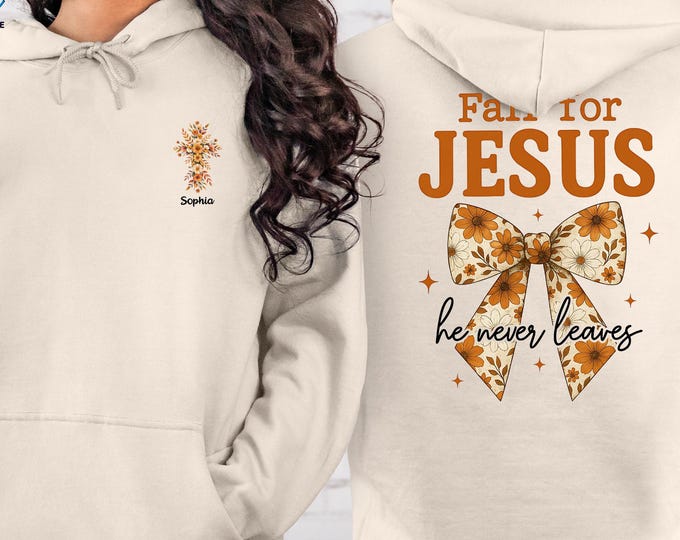Personalized Fall for Jesus Sweatshirt: Floral Cross Christian Hoodie