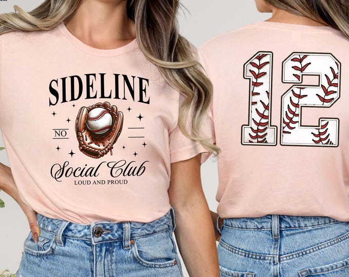 Custom Number Baseball Shirt, Sideline Social Club Mom Shirt, Baseball Mom Shirt With Number, Baseball Game Day Shirt, Baseball Mama Shirt