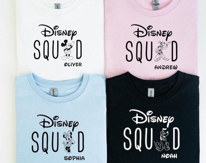 Custom Name Disney Squad Shirts, Disney Vacation Tees, Personalized Family Trip Shirt, Disney Characters Matching Gifts