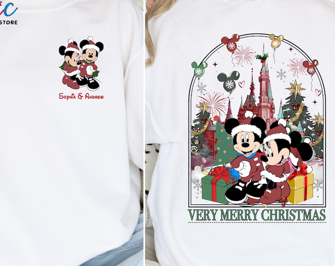 Custom Names Christmas Disney Sweatshirt,Personalized Mickey And Friends Xmas Sweater, Mickey's Very Merry Christmas Party,Xmas Besties Gift