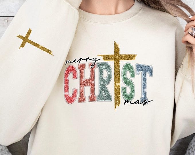 Christian Christmas Sweatshirt, Merry Christmas Sweater with Cross, Jesus Is King Sweatshirt, Bible Verse, Jesus Hoodie, Religious Gifts