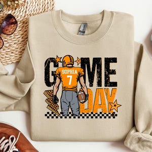 Custom Football Player Sweatshirt, Football Game Day Sweater, Touchdown Season Sweatshirt, Football Mom Hoodie, Football Team Gift