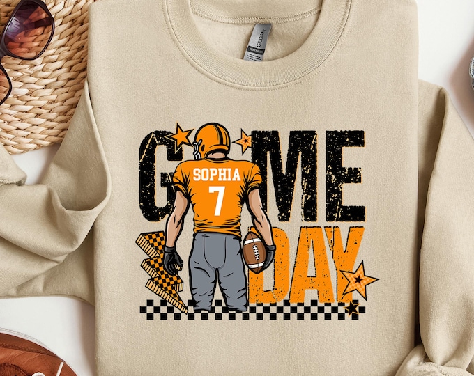 Custom Football Player Sweatshirt, Football Game Day Sweater, Touchdown Season Sweatshirt, Football Mom Hoodie, Football Team Gift
