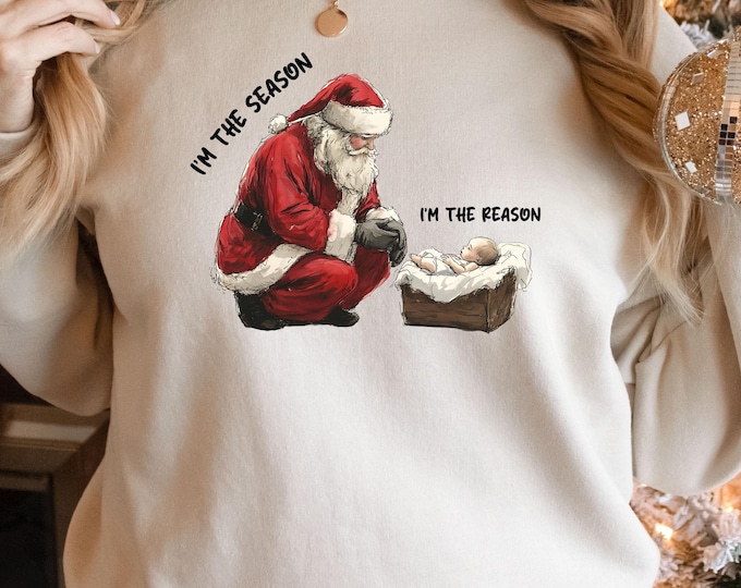Jesus is the Reason For the Season Sweatshirt, Christmas Season Sweater, Christmas Jesus Hoodie, Santa and Jesus Christmas Sweatshirt