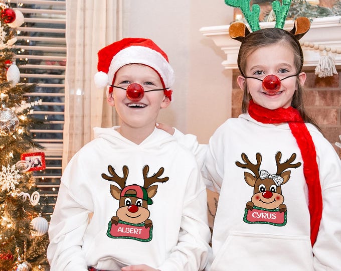 Custom Name Christmas Kids Sweatshirt, Christmas Reindeer Sweater, Personalized Holiday Gift, Christmas Kids Sweatshirt