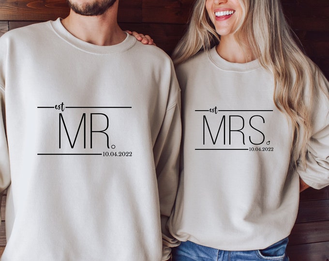 Mr And Mrs Est Sweatshirt, Just Married Sweatshirt, Honeymoon Sweatshirt, Wedding Sweater, Wife And Hubs Sweatshirts, Couples Sweatshirts