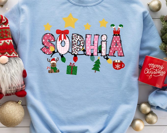 Custom Name Christmas Alphabet Sweatshirt, Merry Christmas Name Sweater, Personalized Christmas Name Hoodie, Christmas Matching Sweater