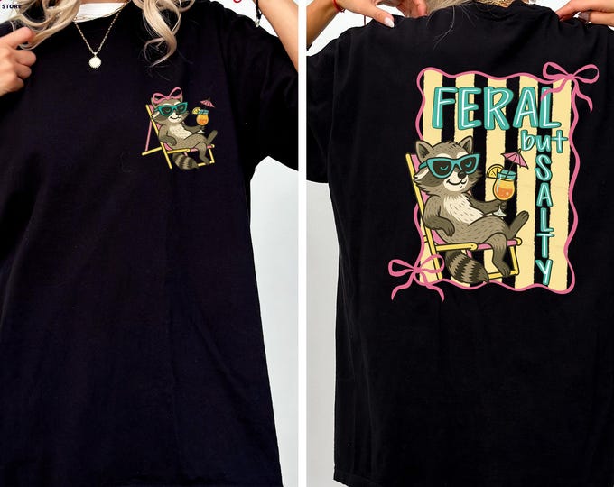 Feral But Salty Shirt, Funny Raccoon Summer Shirt, Preppy Summer Shirt, Funny Beach Shirt, Coquette Summer Tee, Beach Party Shirt