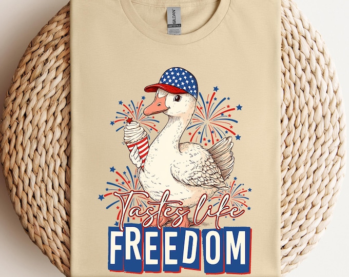 Funny 4th of July Shirt, Retro Tastes Like Freedom Shirt, Patriotic Floral Shirt, American Goose Shirt, Silly Goose Shirt,  Memorial Day Tee