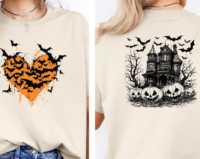 Halloween Shirt, Spooky Season Shirt, Halloween Scene Shirt, Halloween Bats Shirt, Retro Halloween Shirt, Spooky Pumpkin Shirt, Autumn Shirt