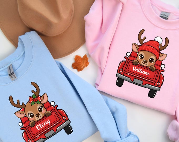 Custom Name Kids Reindeer Sweatshirt: Personalized Christmas Gift