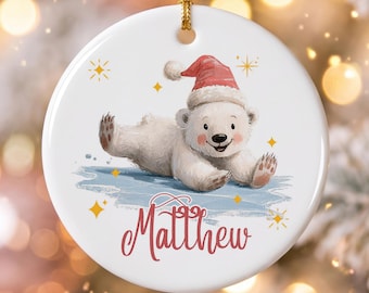 Custom Baby First Christmas Ornament, Personalized Newborn Ornament, Baby Xmas Animal Keepsake Gift