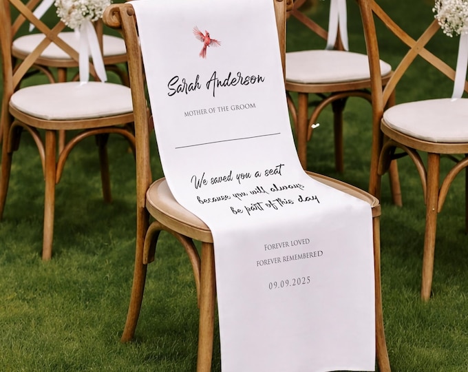 Loving Memory Wedding Sign, Personalized White Linen Chair Banner, In Memory of Loved Ones, Wedding Aisle Sign, Remembrance Ceremony Decor