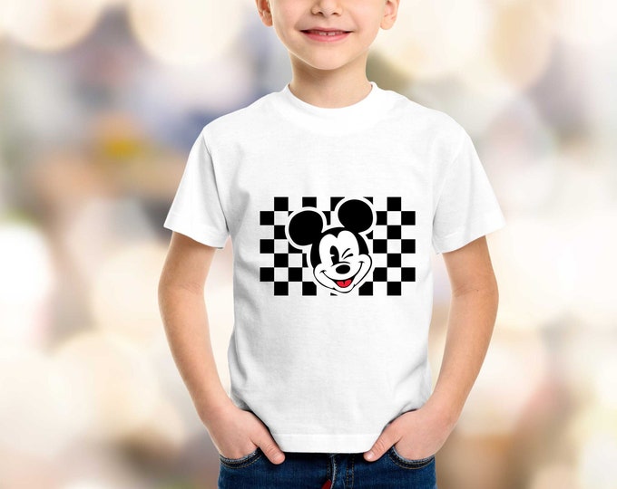 Checkered Winking Mickey Mouse T Shirt, Mouse Face Shirt, Happy Mouse Shirt, Kids Birthday Gift, Toddler Shirt, Gift For Him